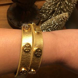 Gold Tory Burch Double Wrap Bracelet W/ Brass Stud